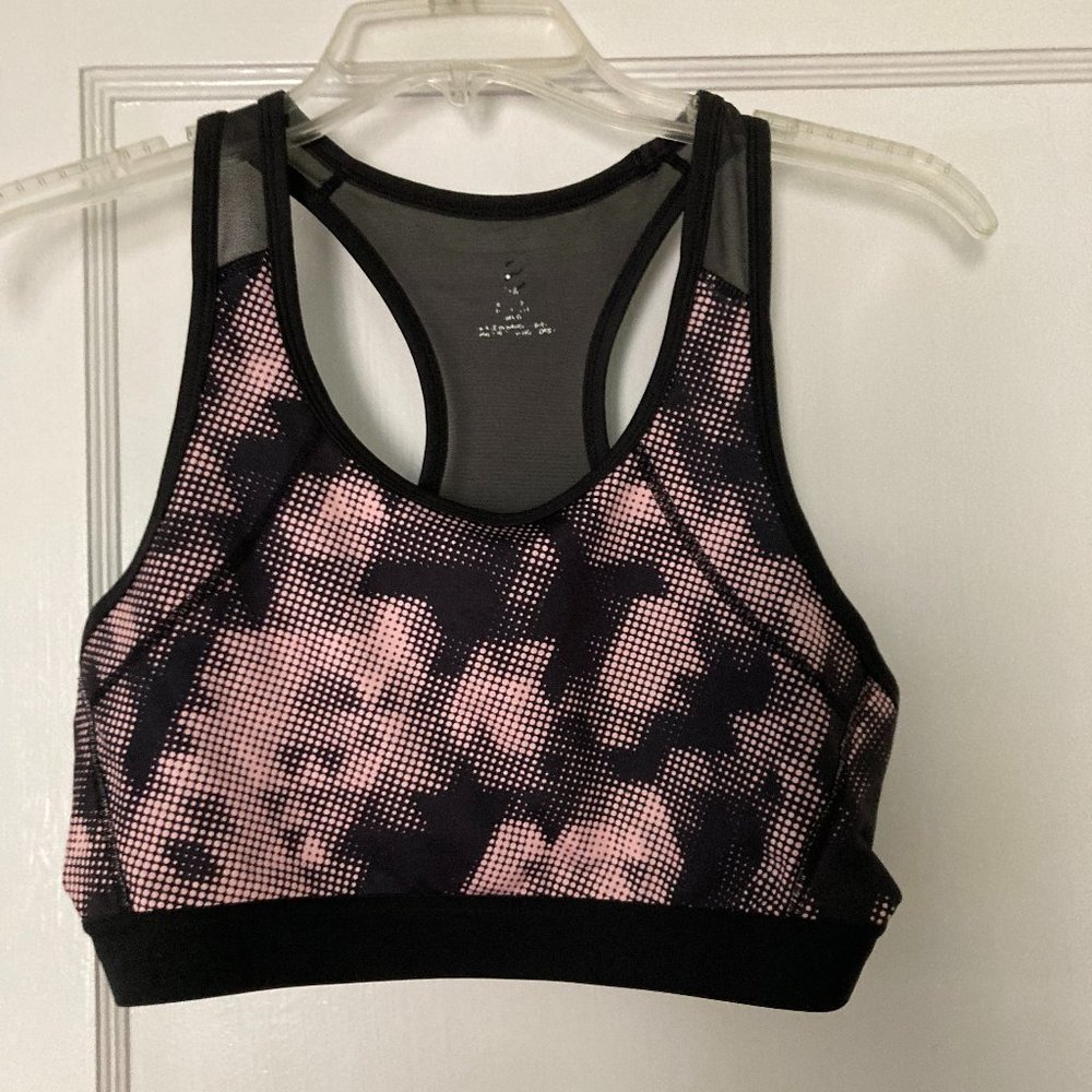 Pink and Black print Sports Bra